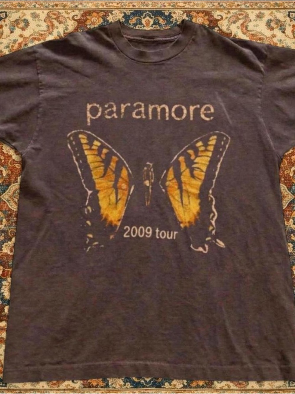 Gildan Black Paramore with Yellow Butterfly Graphic T-shirt